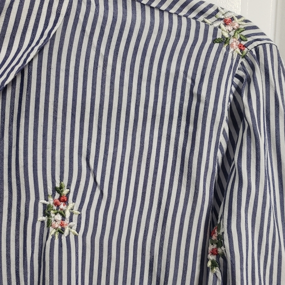ZARA Striped Embroidered Floral Button Up Shirt Blouse - Picture 7 of 8